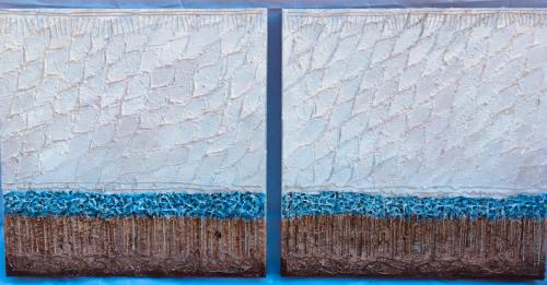 Old man and the sea (diptych 2008, 2x50x50, acryl:mixed materials on canvas)